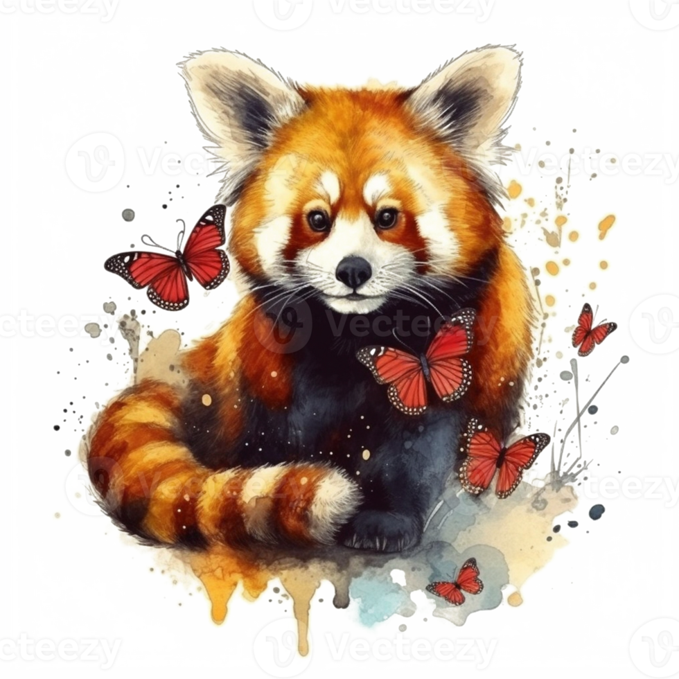 Watercolor painting of a red panda png