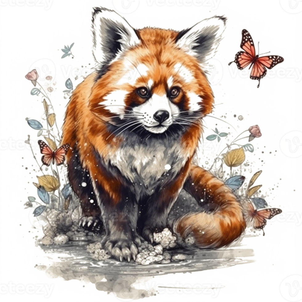 Watercolor painting of a red panda png