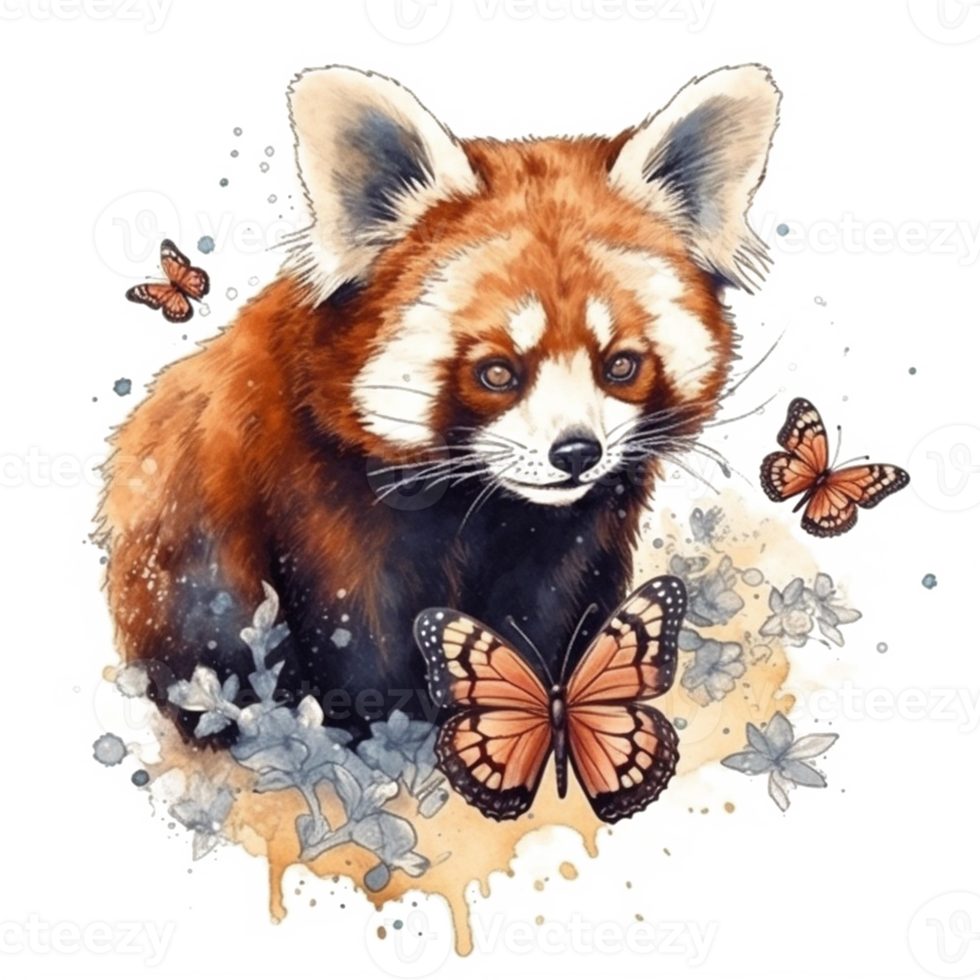 Watercolor painting of a red panda png