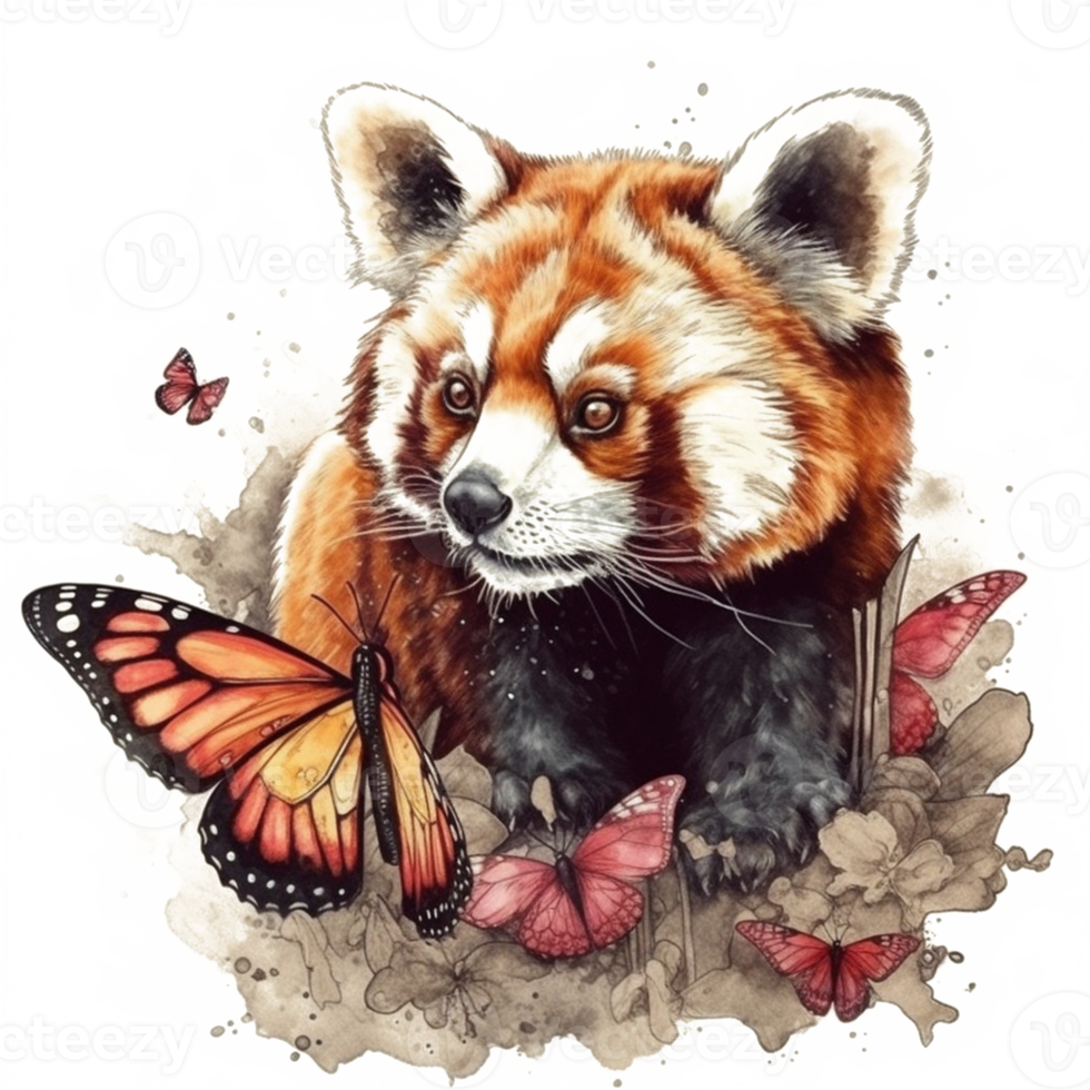 Watercolor painting of a red panda png