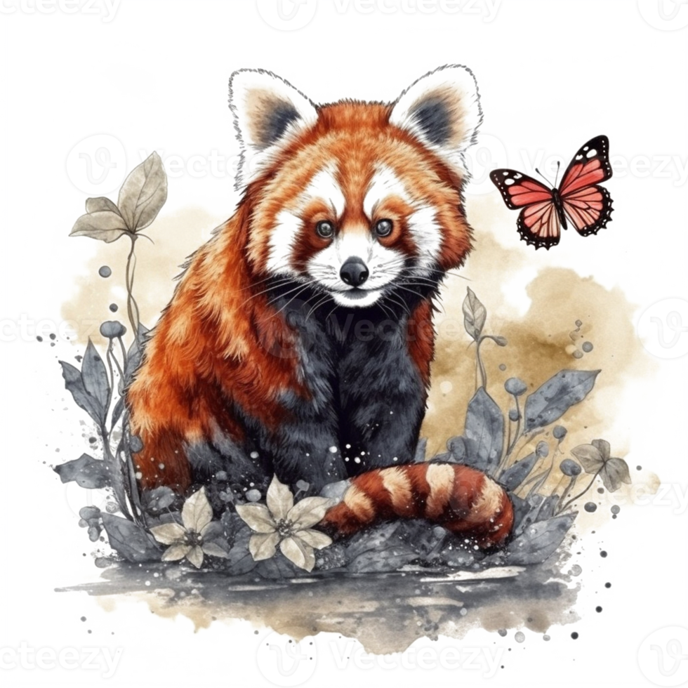 Watercolor painting of a red panda png