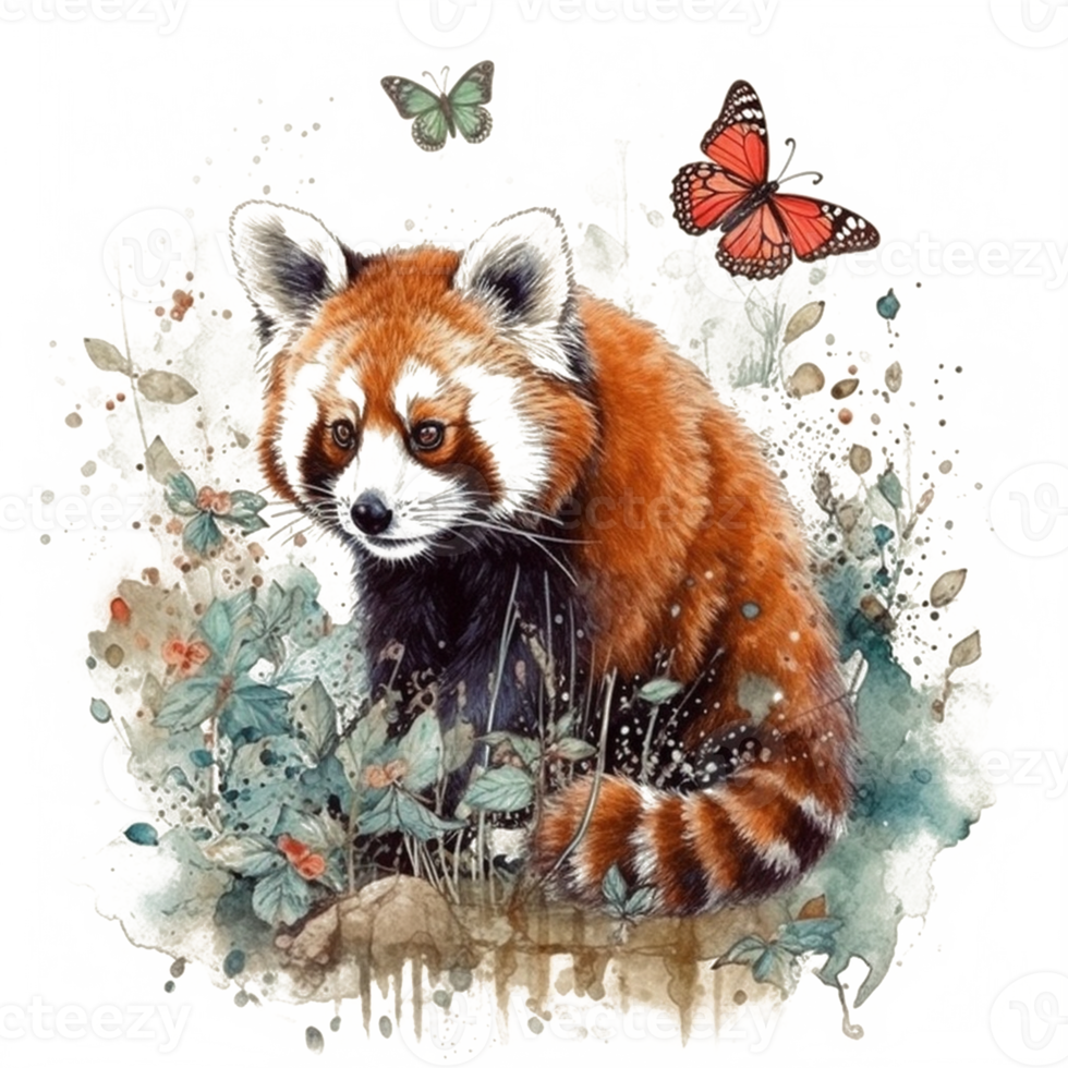 Watercolor painting of a red panda png