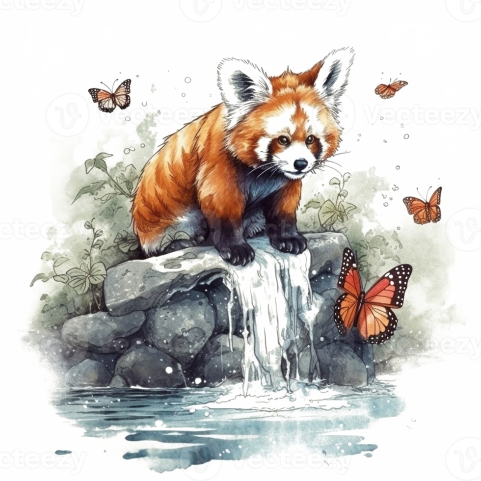 acuarela pintura de un rojo panda png