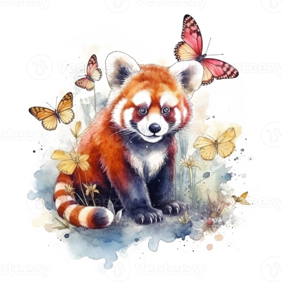 Watercolor painting of a red panda png