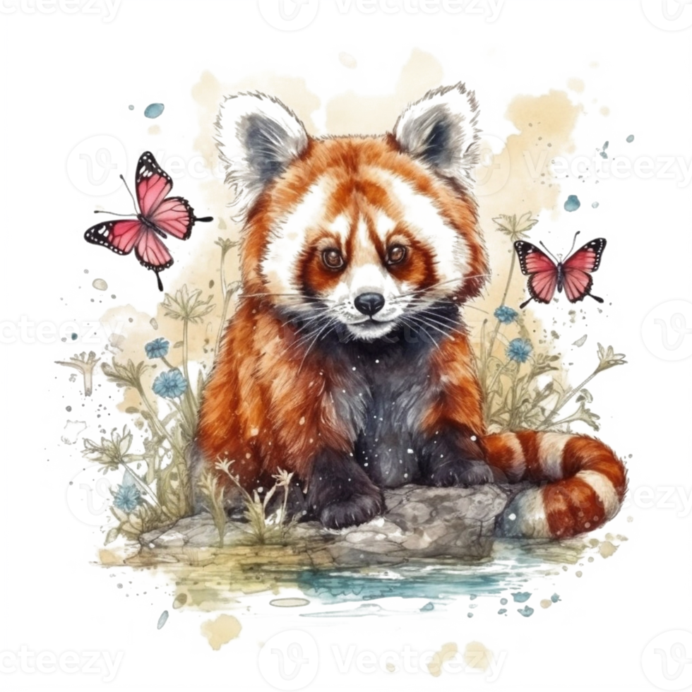 Watercolor painting of a red panda png