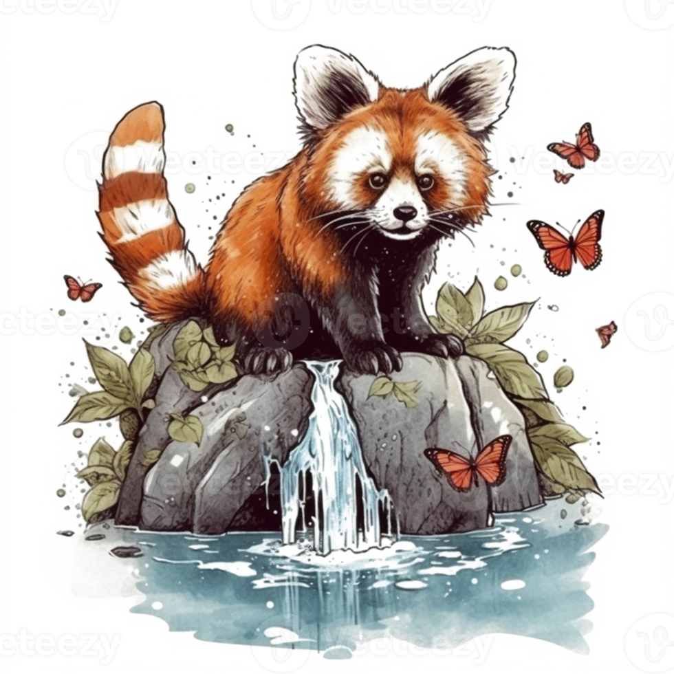 Watercolor painting of a red panda png