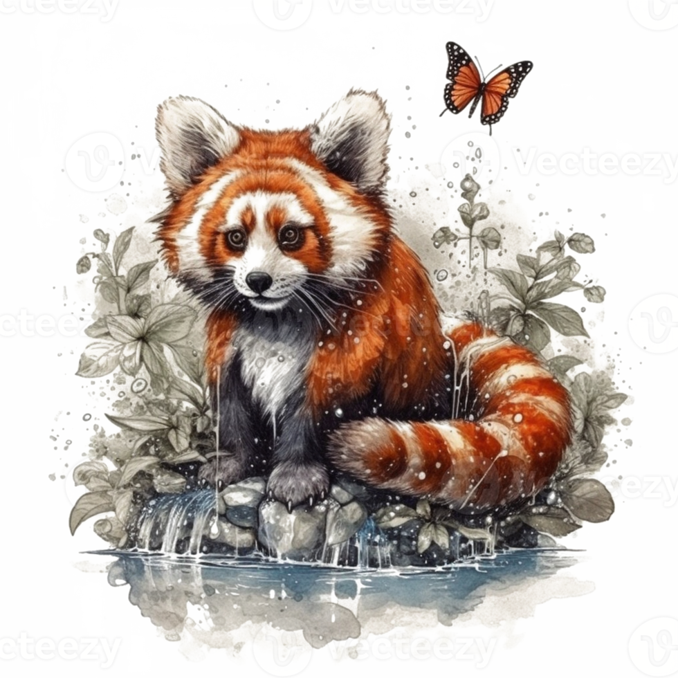 Watercolor painting of a red panda png