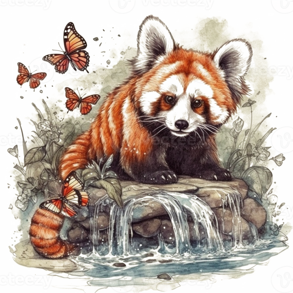 Watercolor painting of a red panda png