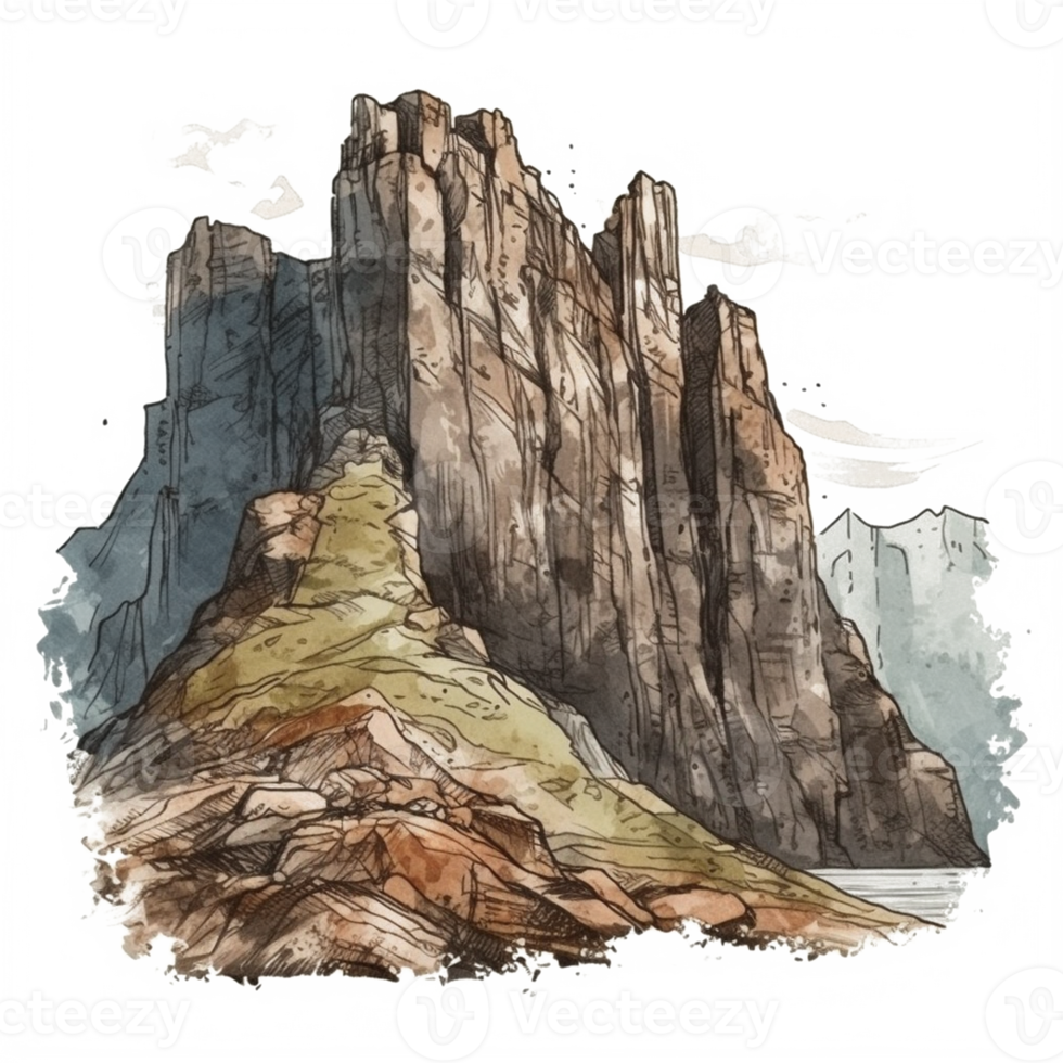 Watercolor painting of mountains png