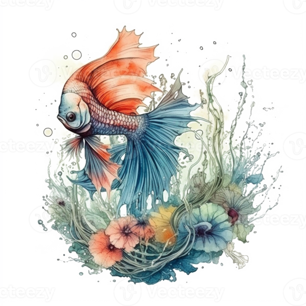Watercolor painting of betta fish png