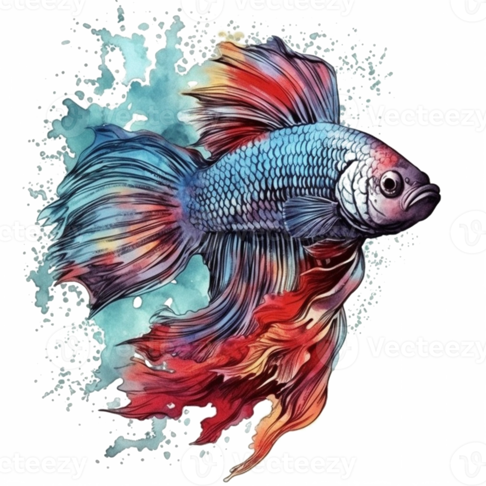 Watercolor painting of betta fish png