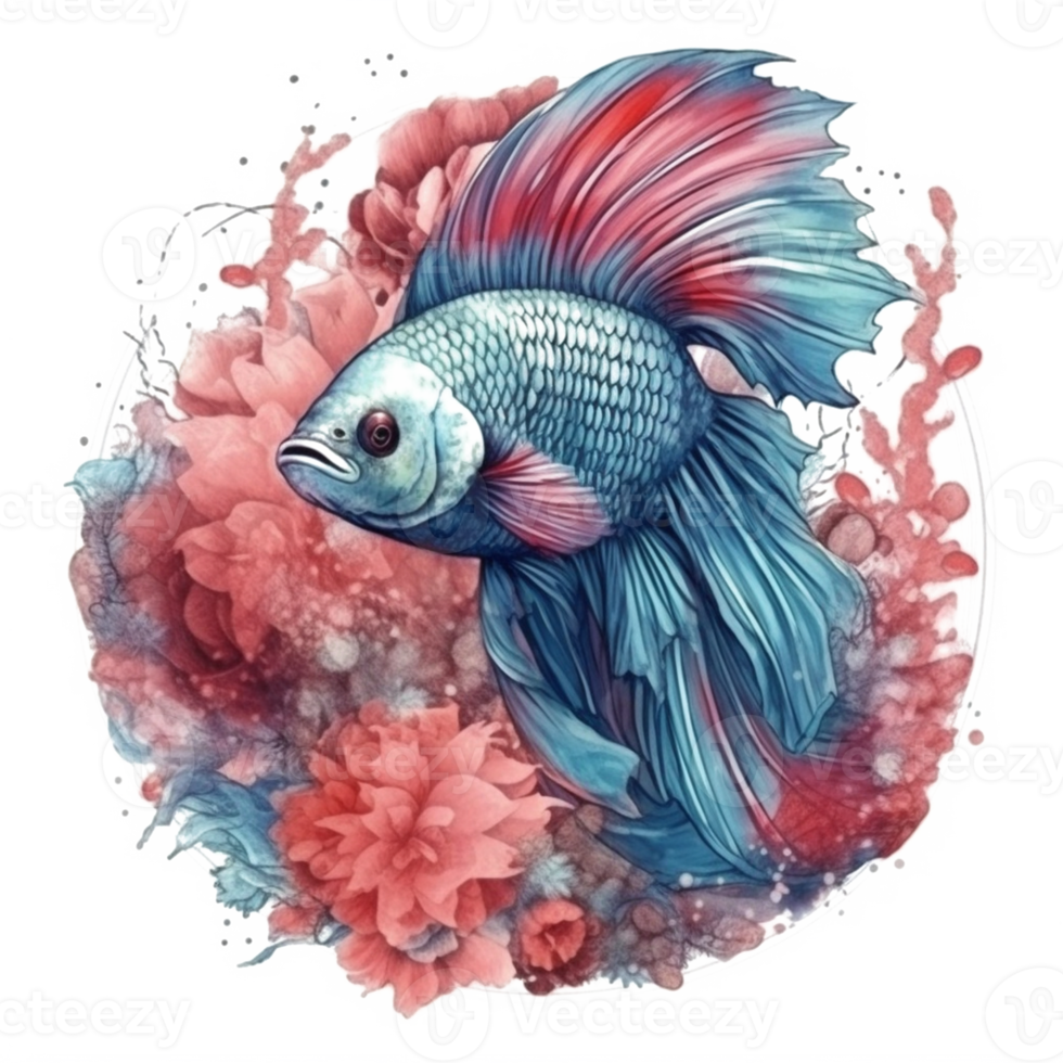 Aquarell Gemälde von Betta Fisch png