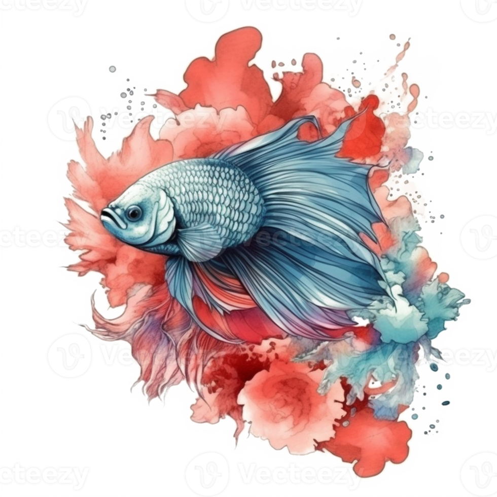 Watercolor painting of betta fish png