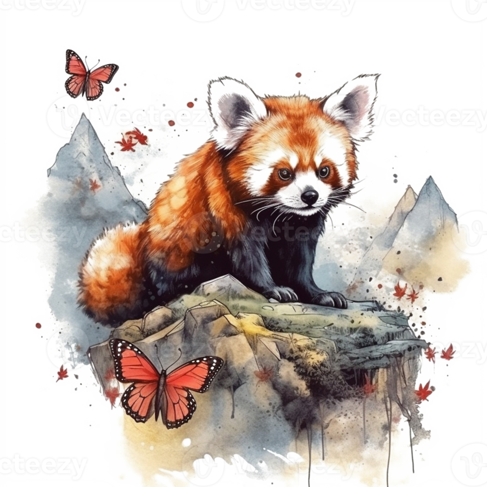 Watercolor painting of a red panda png