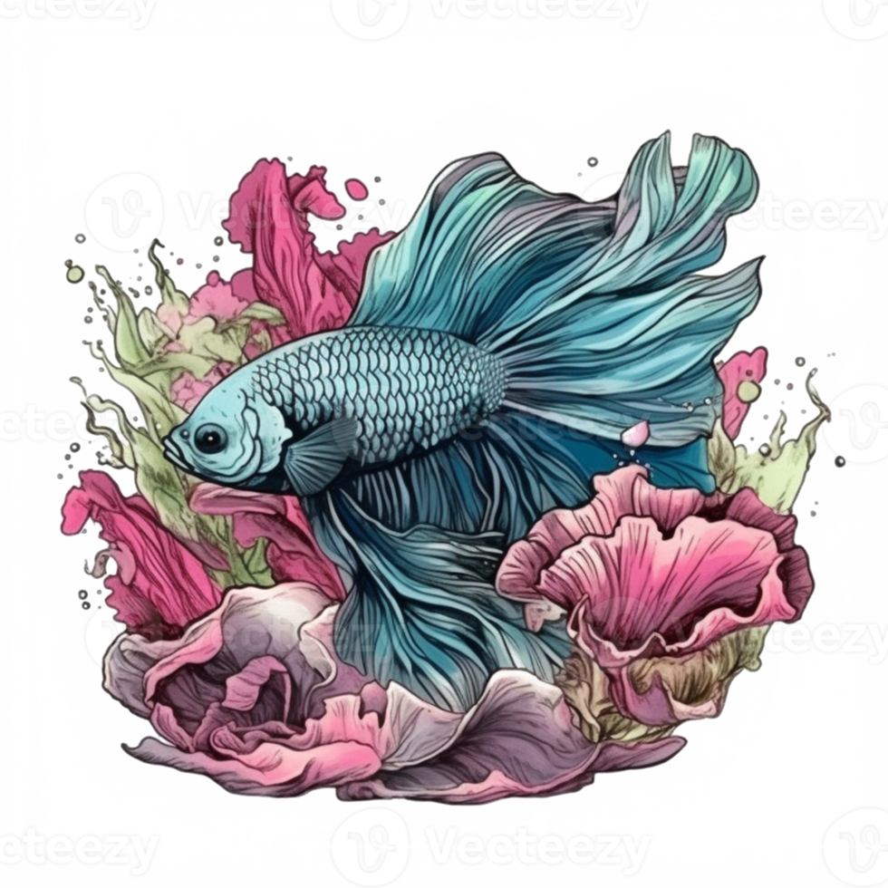 Aquarell Gemälde von Betta Fisch png