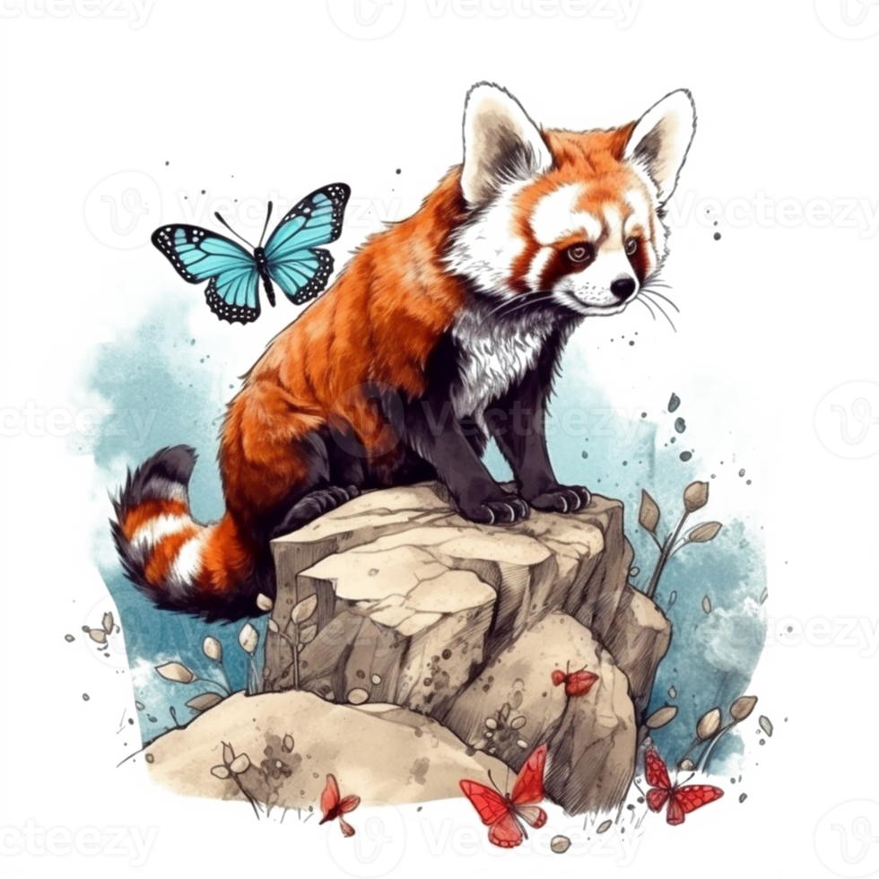 Watercolor painting of a red panda png