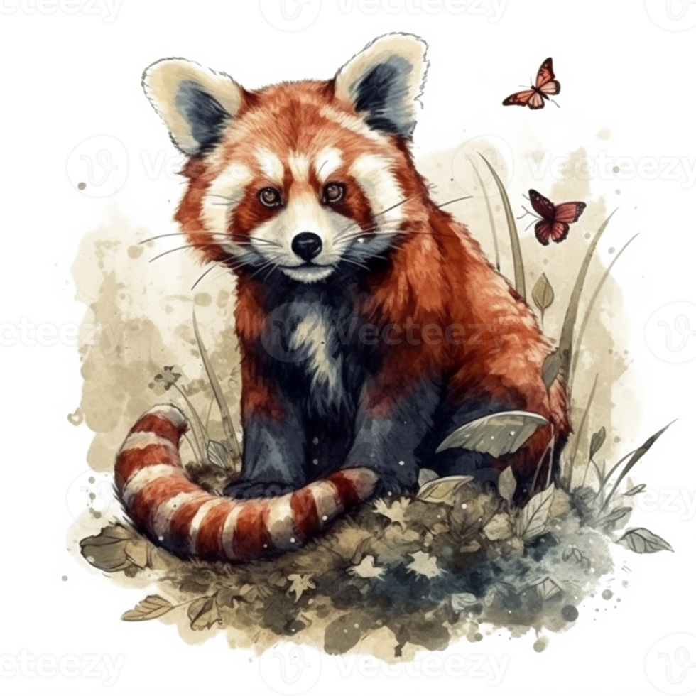 Watercolor painting of a red panda png