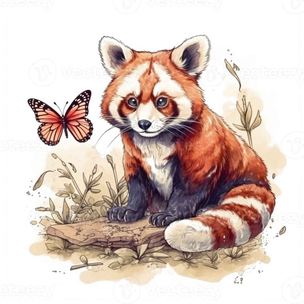 Watercolor painting of a red panda png