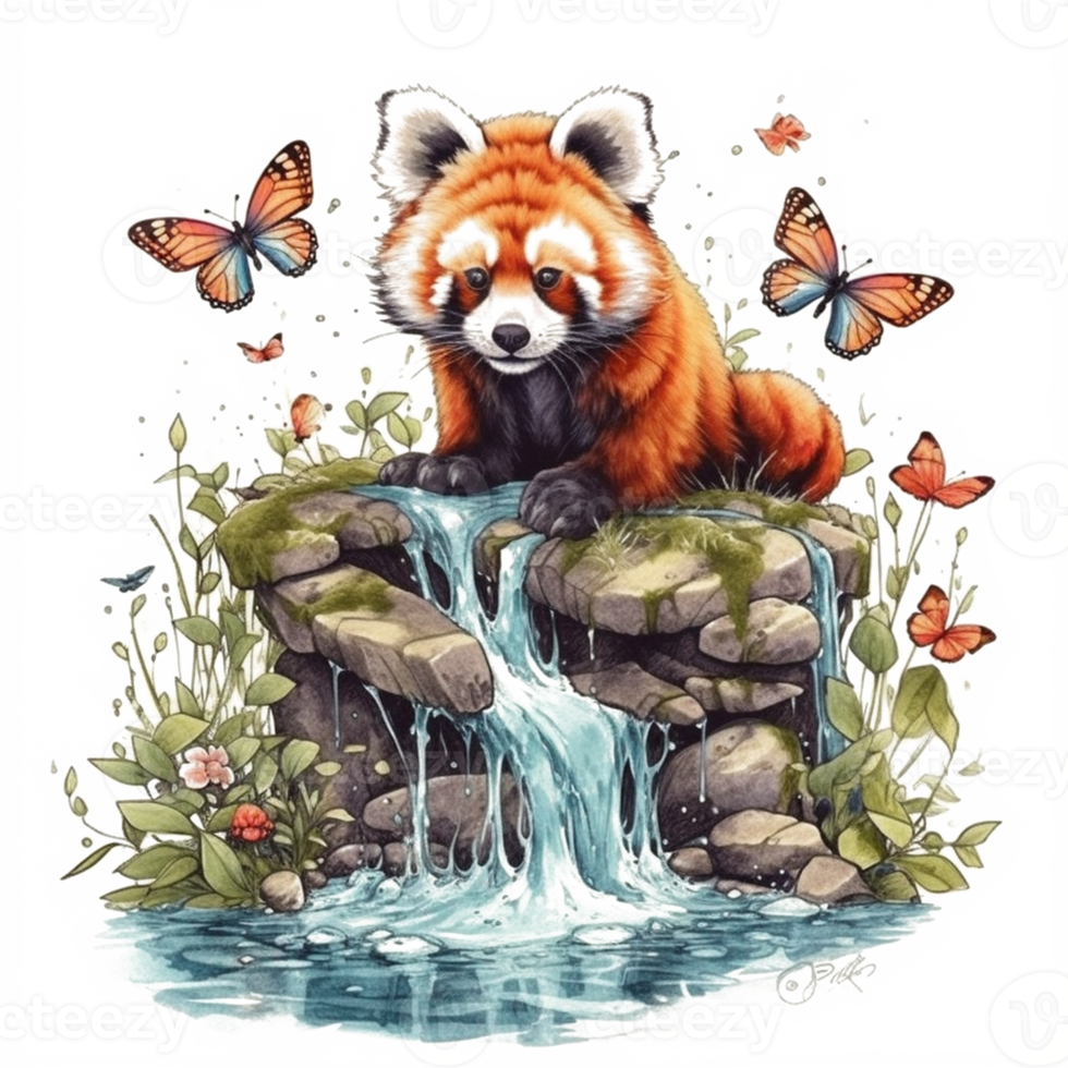 acuarela pintura de un rojo panda png