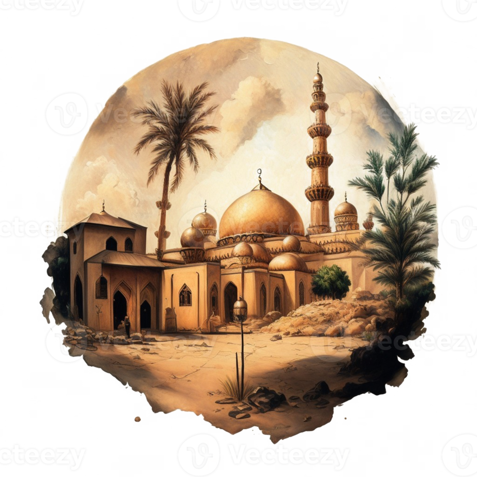 Watercolor painting of a mosque png