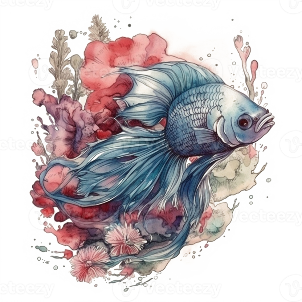 Watercolor painting of betta fish png