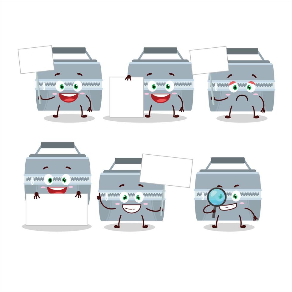 Grey lunch box cartoon character bring information board vector