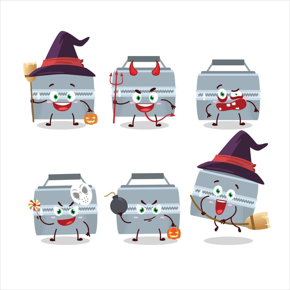 Halloween expression emoticons with cartoon character of grey lunch box vector