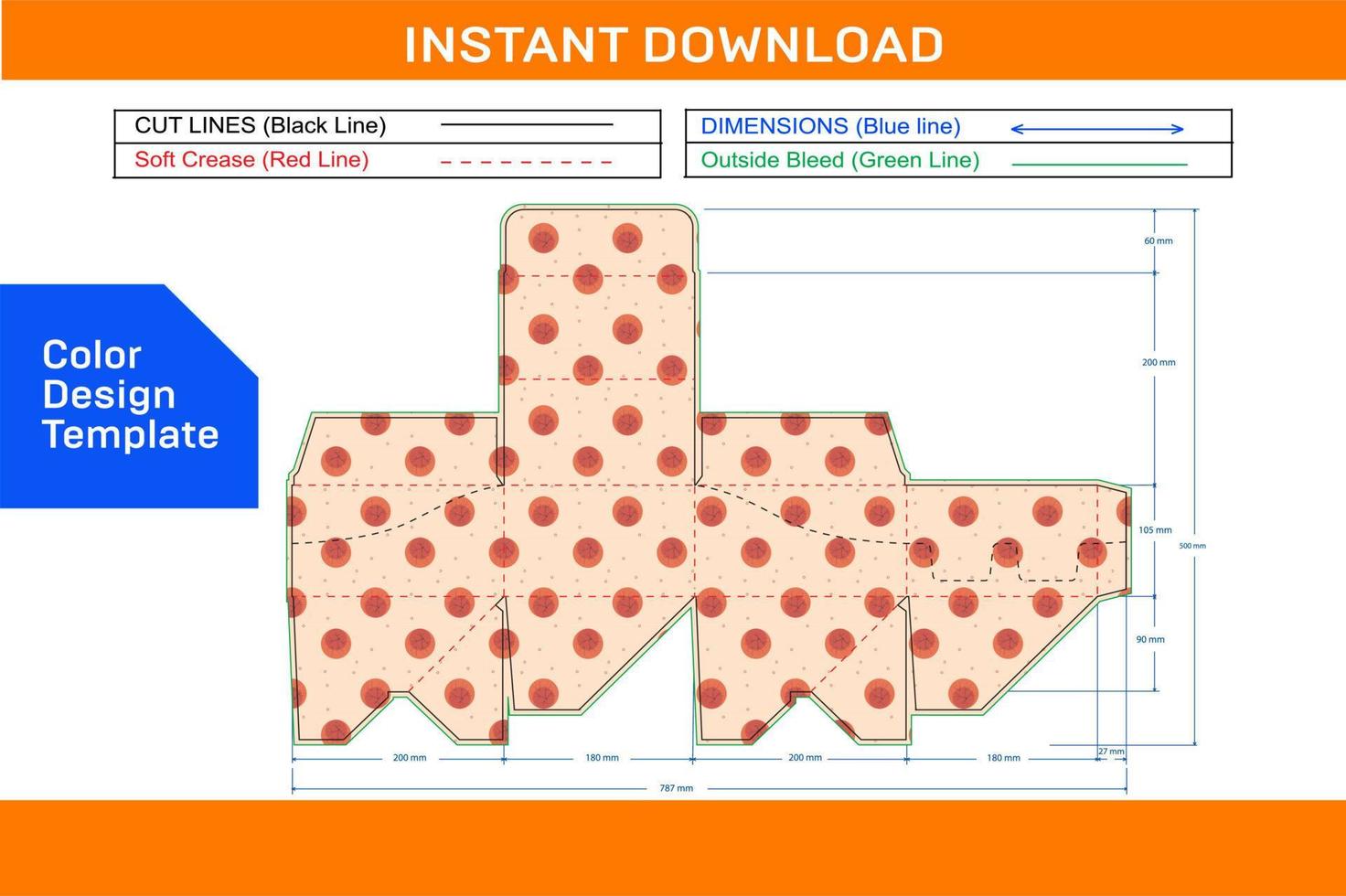 Pop box dieline template and 3D vector file, easily editale Color Design Templateble and resizab