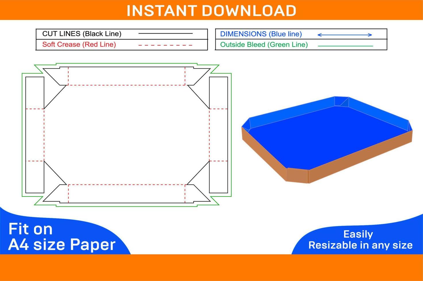 bandeja comida caja acanalado papel bandeja caja dieline modelo y 3d caja diseño caja dieline y 3d caja vector