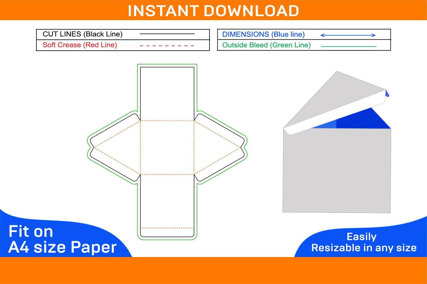 triángulo acanalado comida caja o regalo caja dieline modelo y 3d vector archivo caja dieline y 3d caja