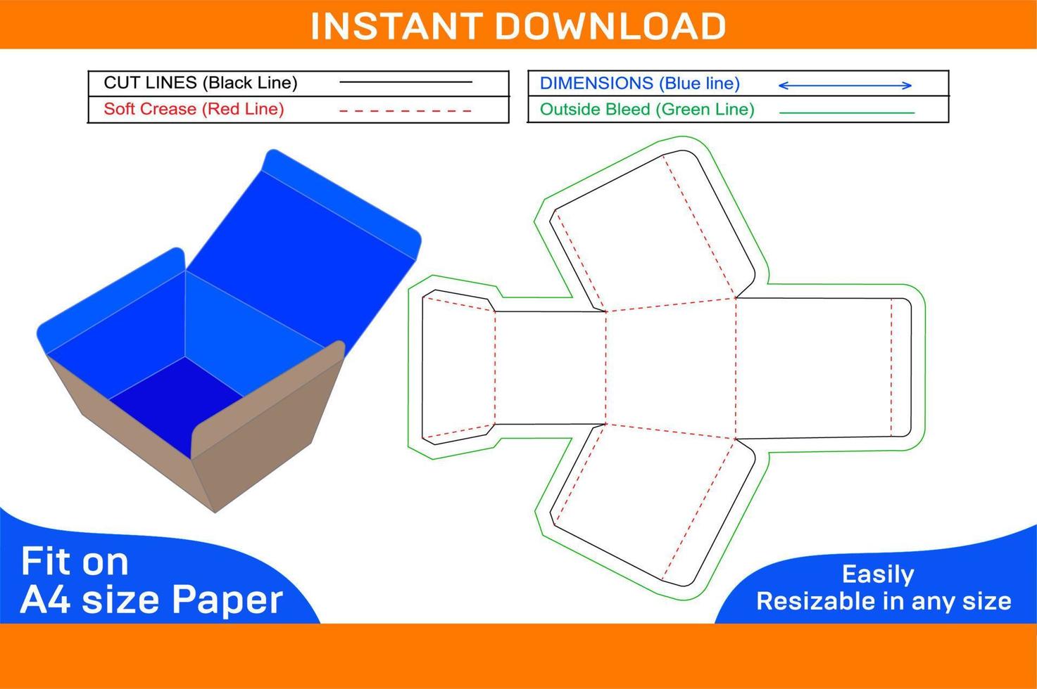 tiffin caja o papel almuerzo caja, comida caja dieline tamplate y 3d caja diseño caja dieline vector