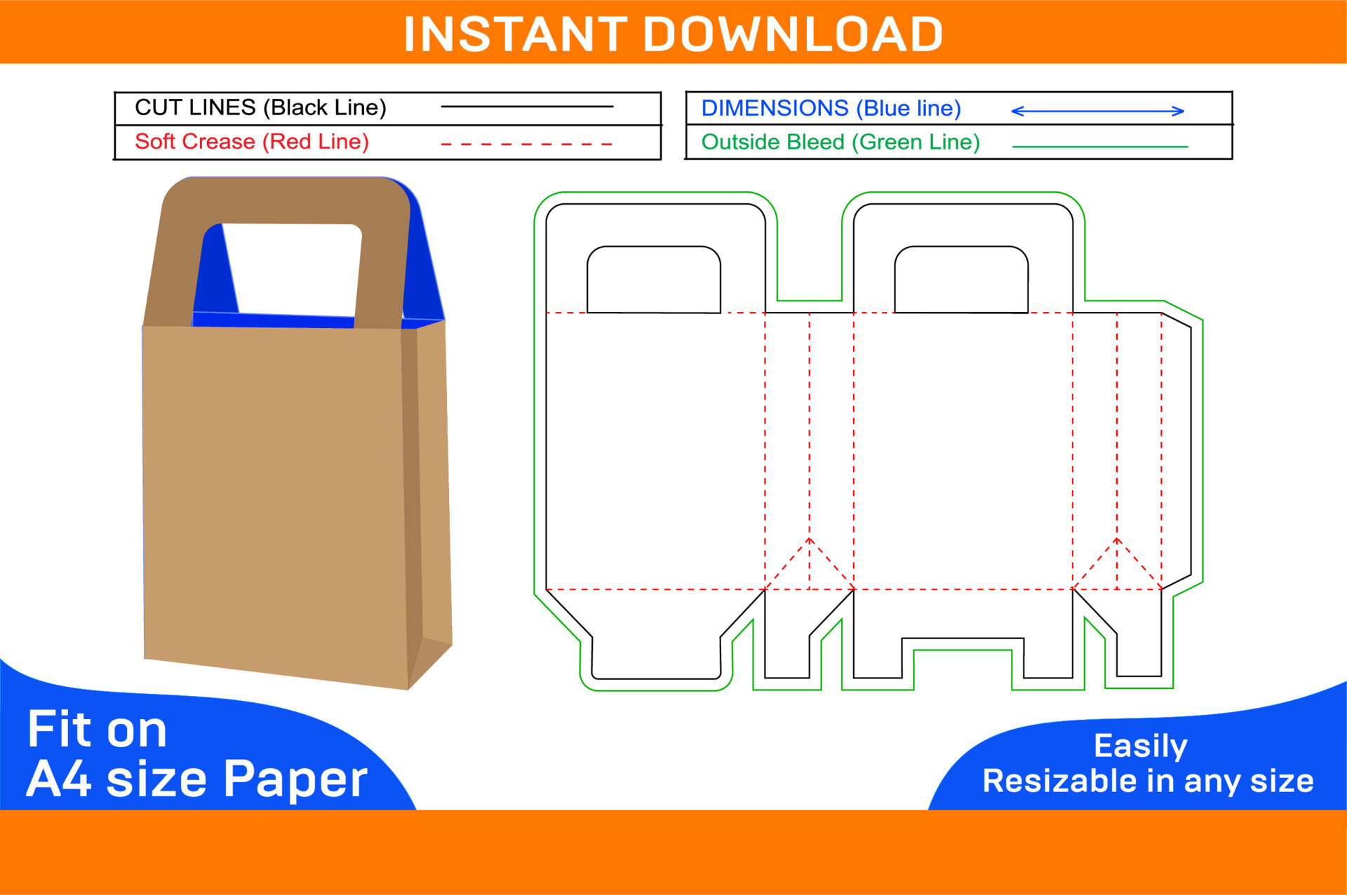 Shoe paper box with handle, Gift box Dieline template and 3d box design