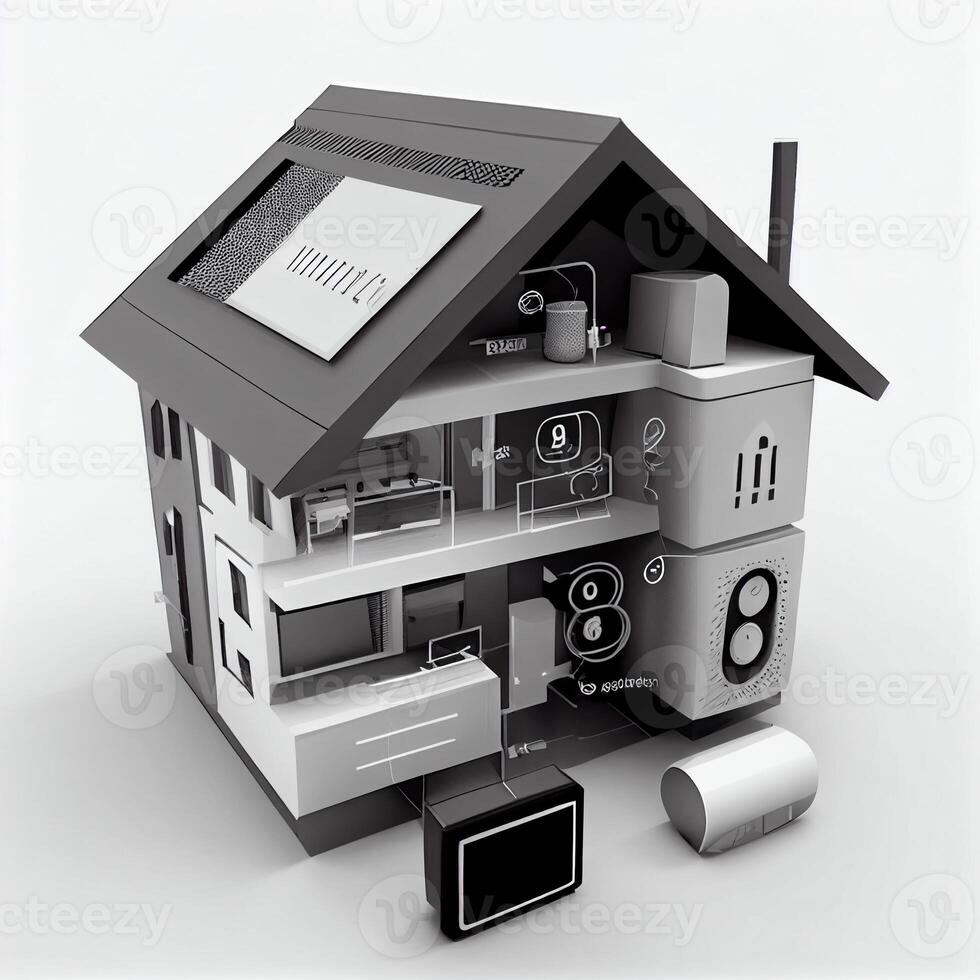 Modern smart home systems of smart building , The smart home is isolated background. Generate Ai photo