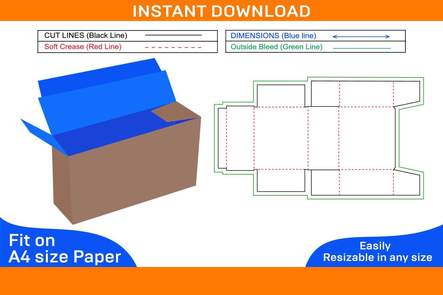 Envío cartulina dibujos animados caja morir cortar modelo y 3d caja diseño caja dieline y 3d caja vector