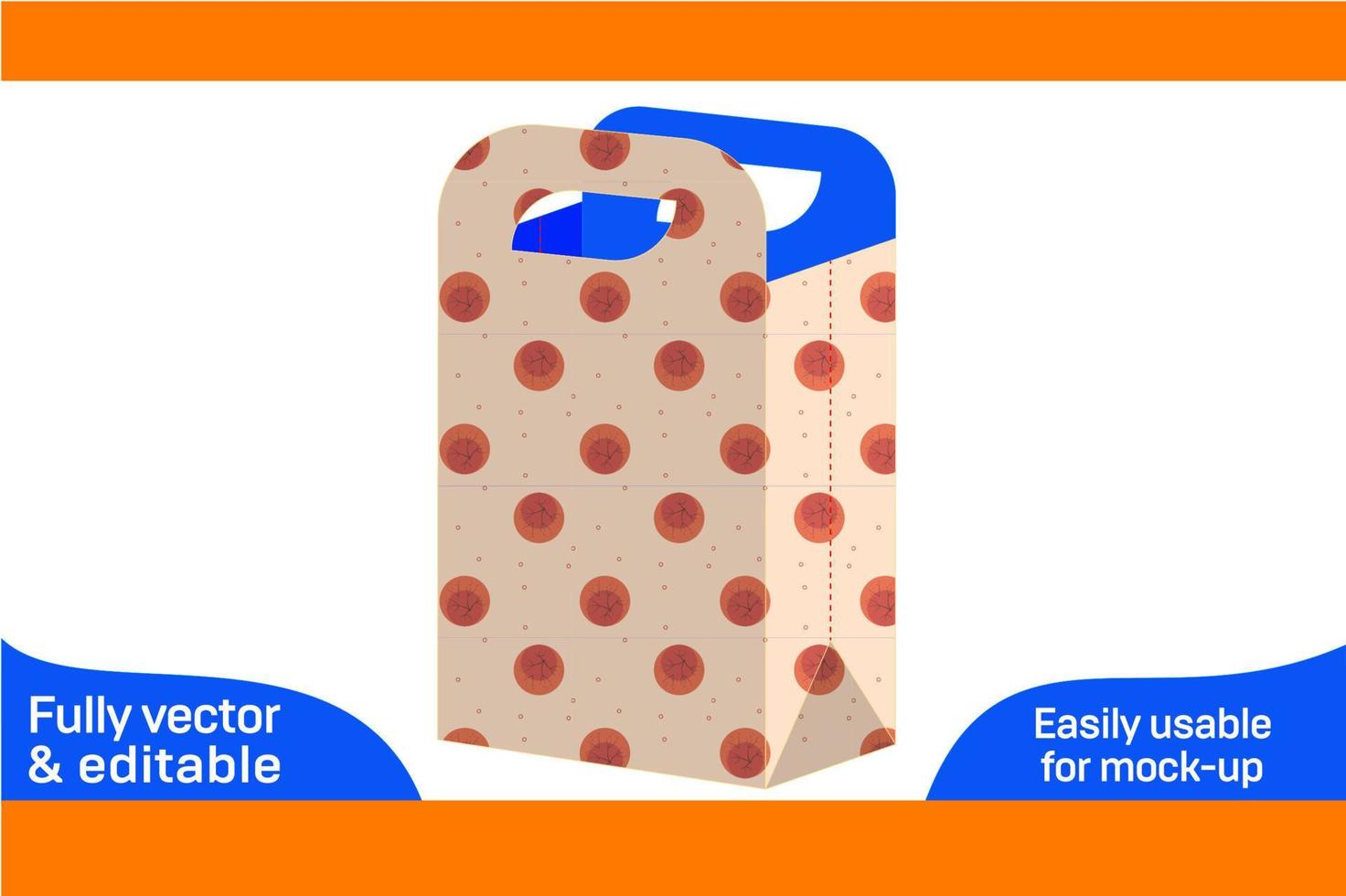 Shopping bag or carry bag design dieline template and 3d vector file 3D box