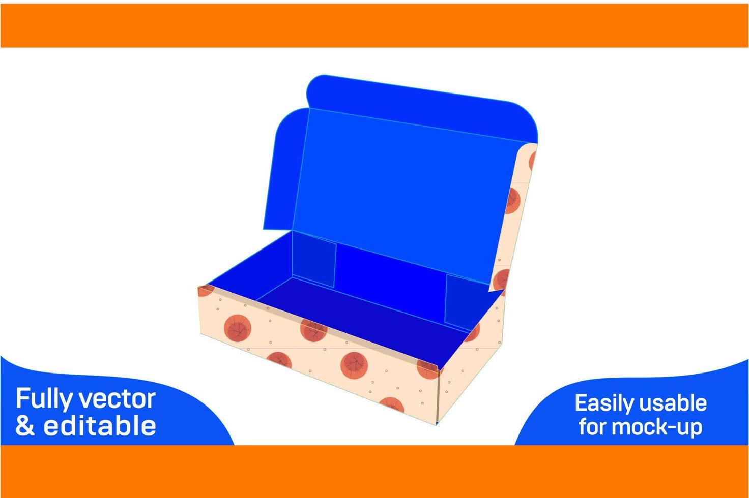 Roll end tuck top or RETT box, corrugated carton box dieline template and 3D render file 3D box vector