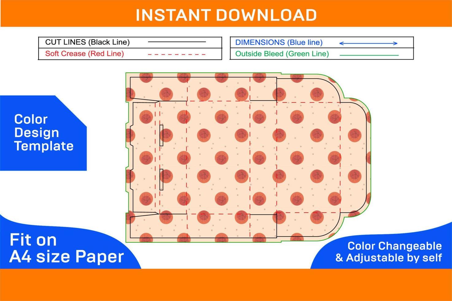 Roll end tuck top or RETT box, corrugated carton box dieline template and 3D render file Color Design Template vector