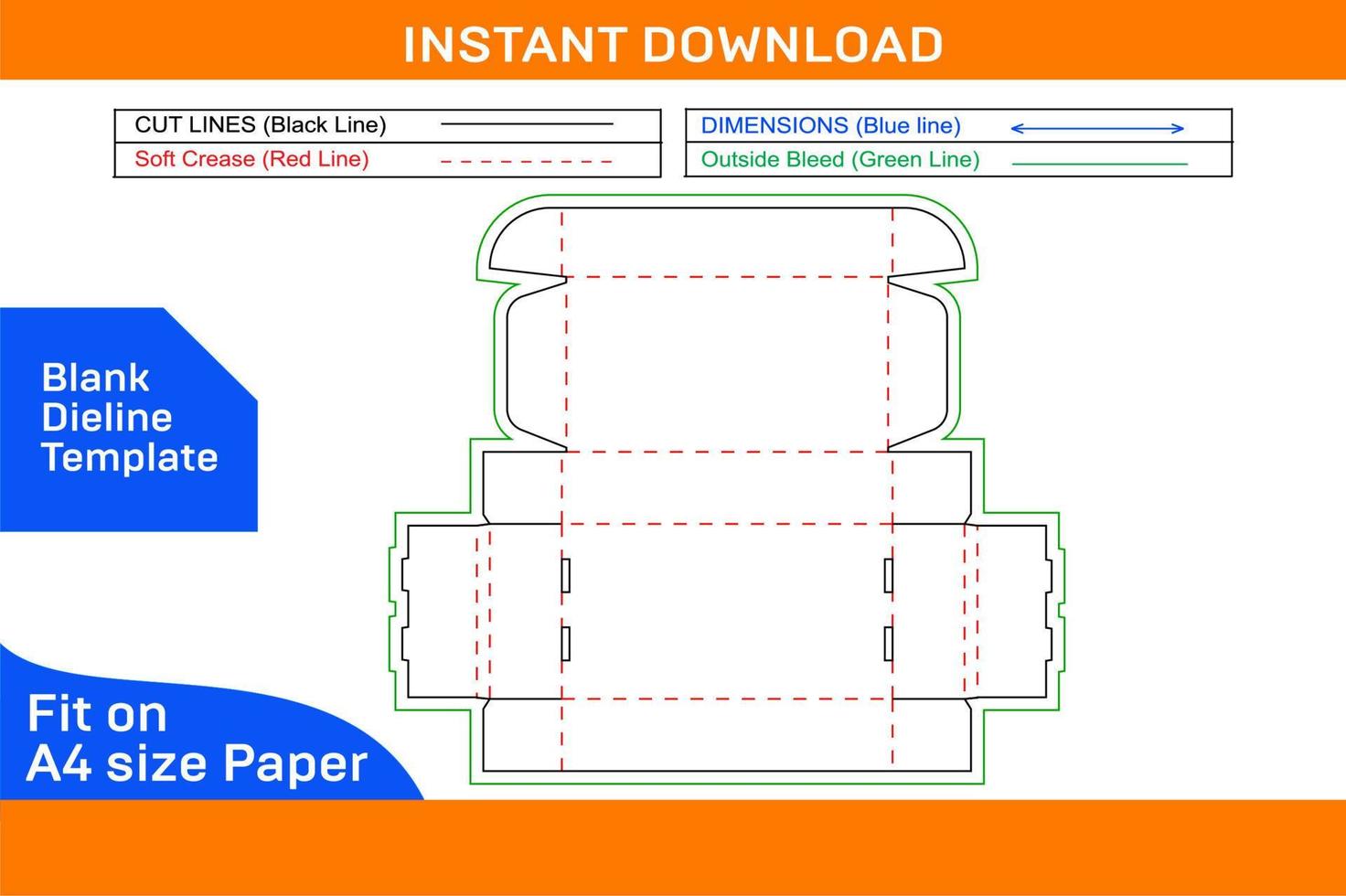 RETFD or Roll end front tuck with dust flap box dieline template and 3D box designBlank dieline template vector