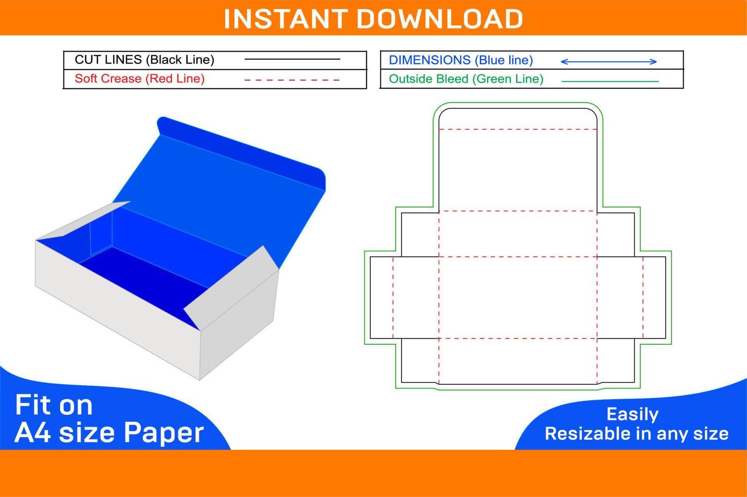 Folding corrugated carton box dieline template and 3D box design Box dieline vector
