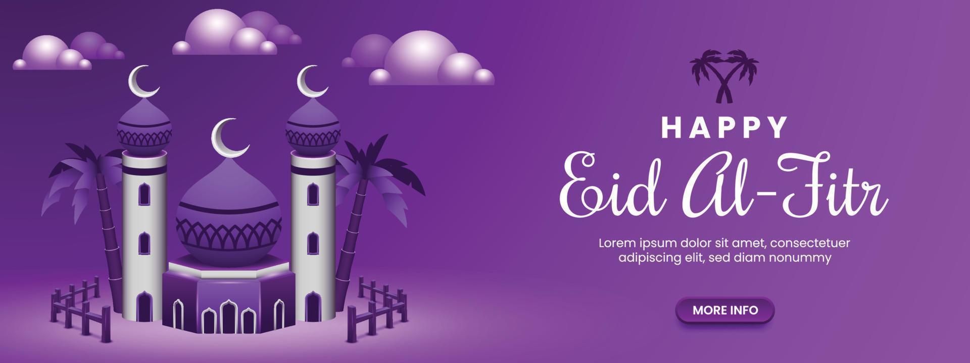 Purple Mosque as the Background of the Eid Al-Fitr Banner vector