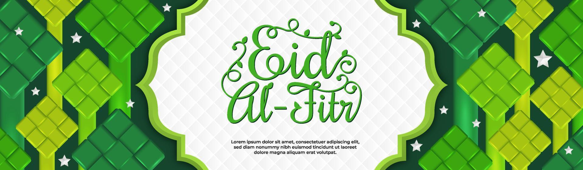 verde eid al-fitr bandera con ketupats antecedentes vector