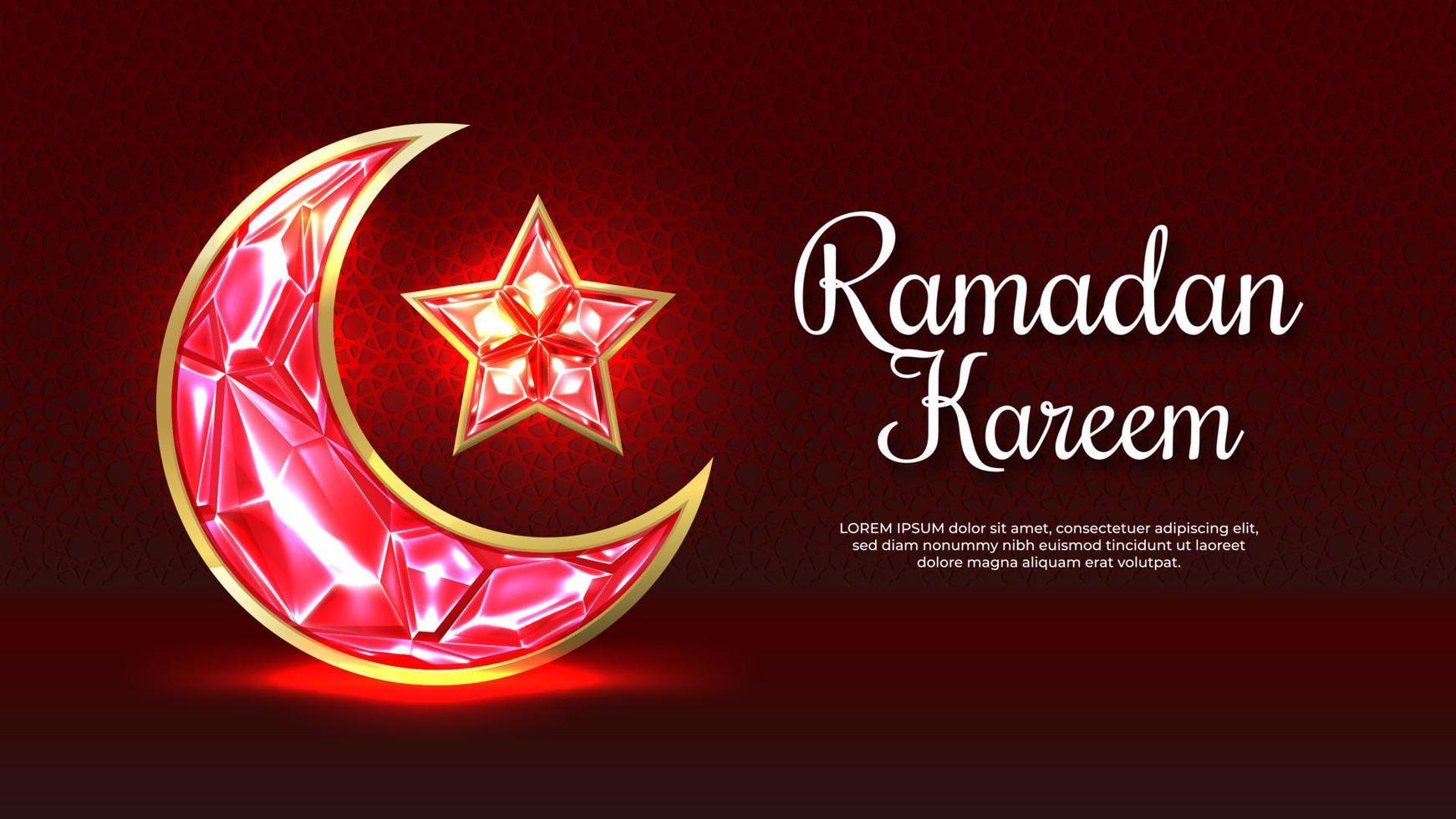 Ramadán kareem bandera con rojo Luna cristal vector