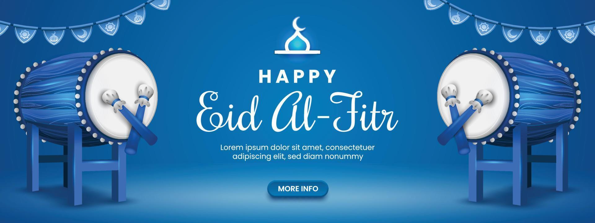 Blue Bedug Drum Eid Al-Fitr Banner vector