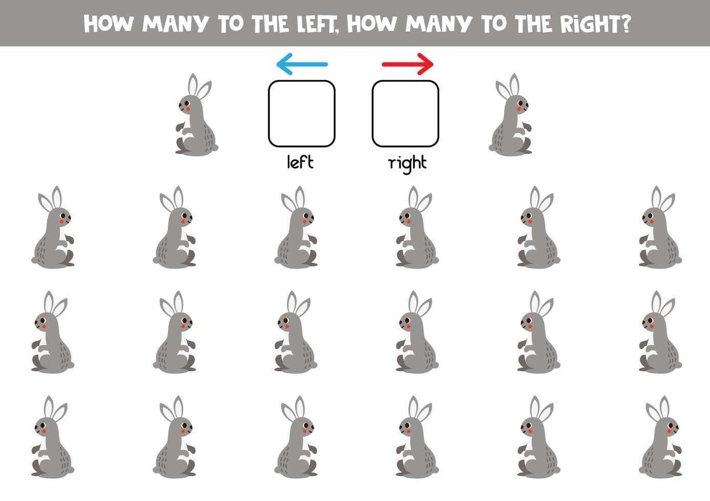 Left or right with cute cartoon hare. Logical worksheet for preschoolers. vector