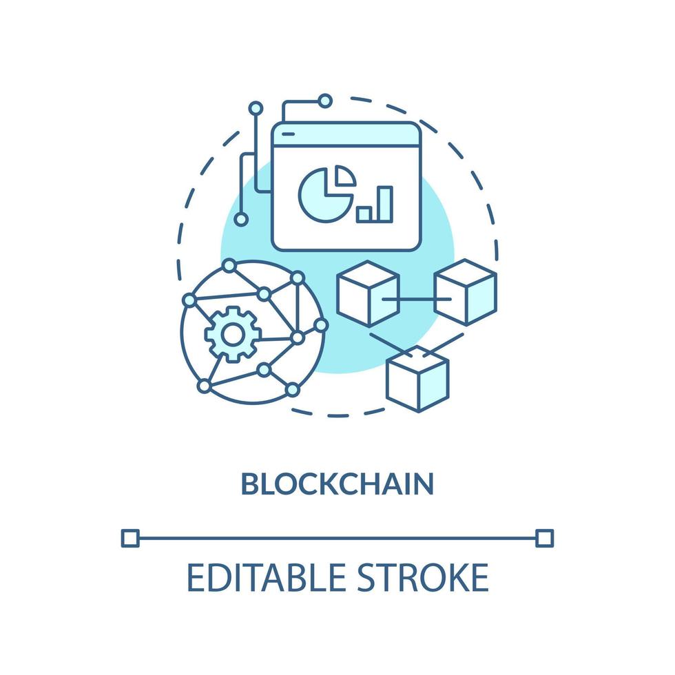 blockchain turquesa concepto icono. criptomoneda intercambio. metaverso tecnología resumen idea Delgado línea ilustración. aislado contorno dibujo. editable carrera vector