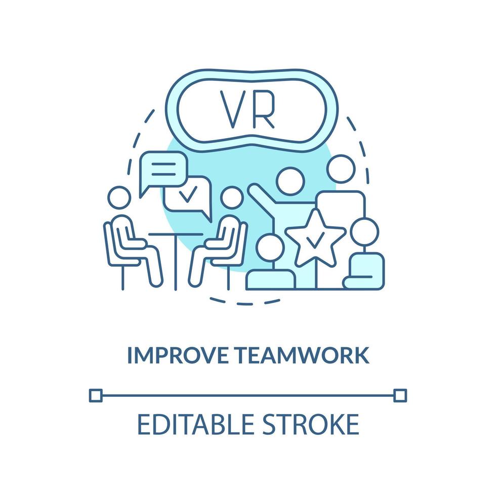 Improve teamwork turquoise concept icon. Metaverse importance for business abstract idea thin line illustration. Isolated outline drawing. Editable stroke vector