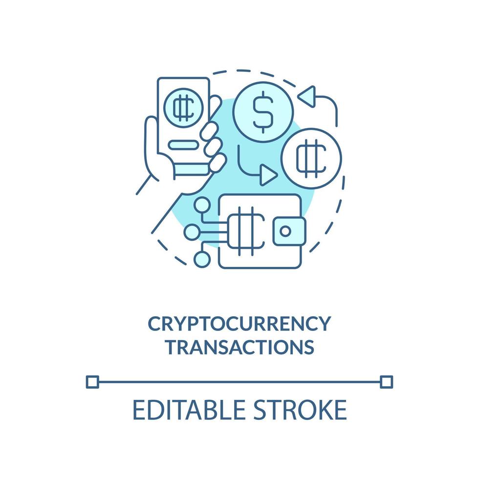 Cryptocurrency transactions turquoise concept icon. Metaverse importance for business abstract idea thin line illustration. Isolated outline drawing. Editable stroke vector