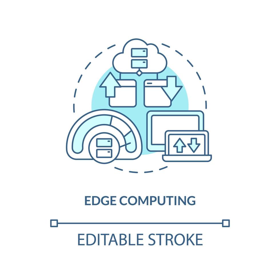 Edge computing turquoise concept icon. Faster data transmission. Metaverse technology abstract idea thin line illustration. Isolated outline drawing. Editable stroke vector