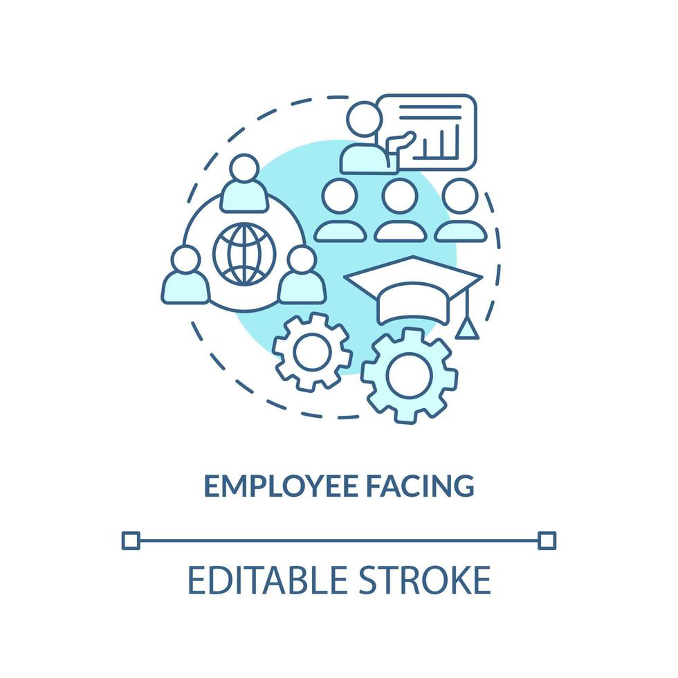 Employee facing turquoise concept icon. Space for communication. Metaverse category abstract idea thin line illustration. Isolated outline drawing. Editable stroke vector