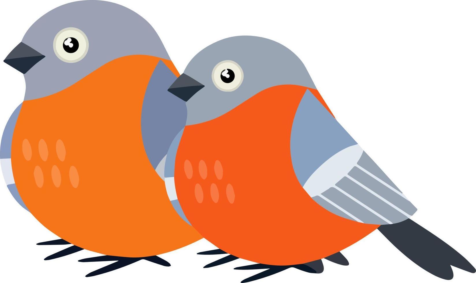 Two Bullfinches. A group of cute forest animals. Couple of bird. Cartoon flat illustration vector